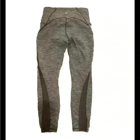 Lululemon Wunder Under Leggings Hi Rise Mesh Line Up Size 8 Grey And Black - Picture 2 of 4
